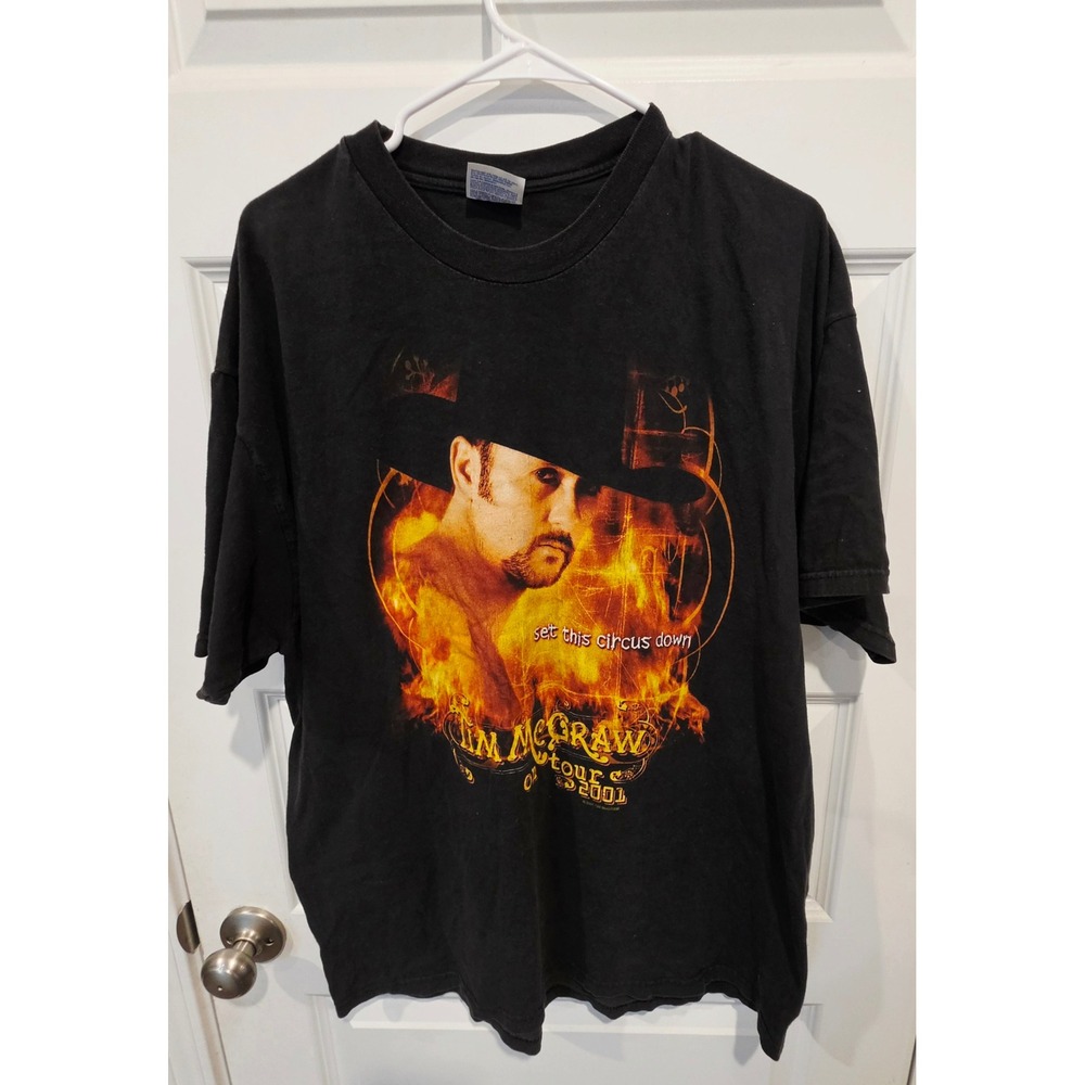 Hanes Tim McGraw Tour 2001 T-Shirt Mens XL Black Cotton Vintage Country Y2K Tee